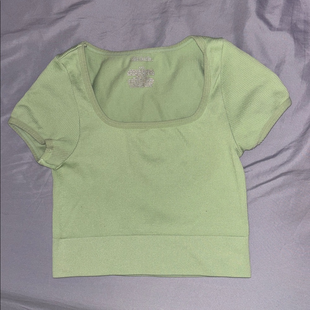 wild fable Light Green Ribbed Square-Neck Crop Top